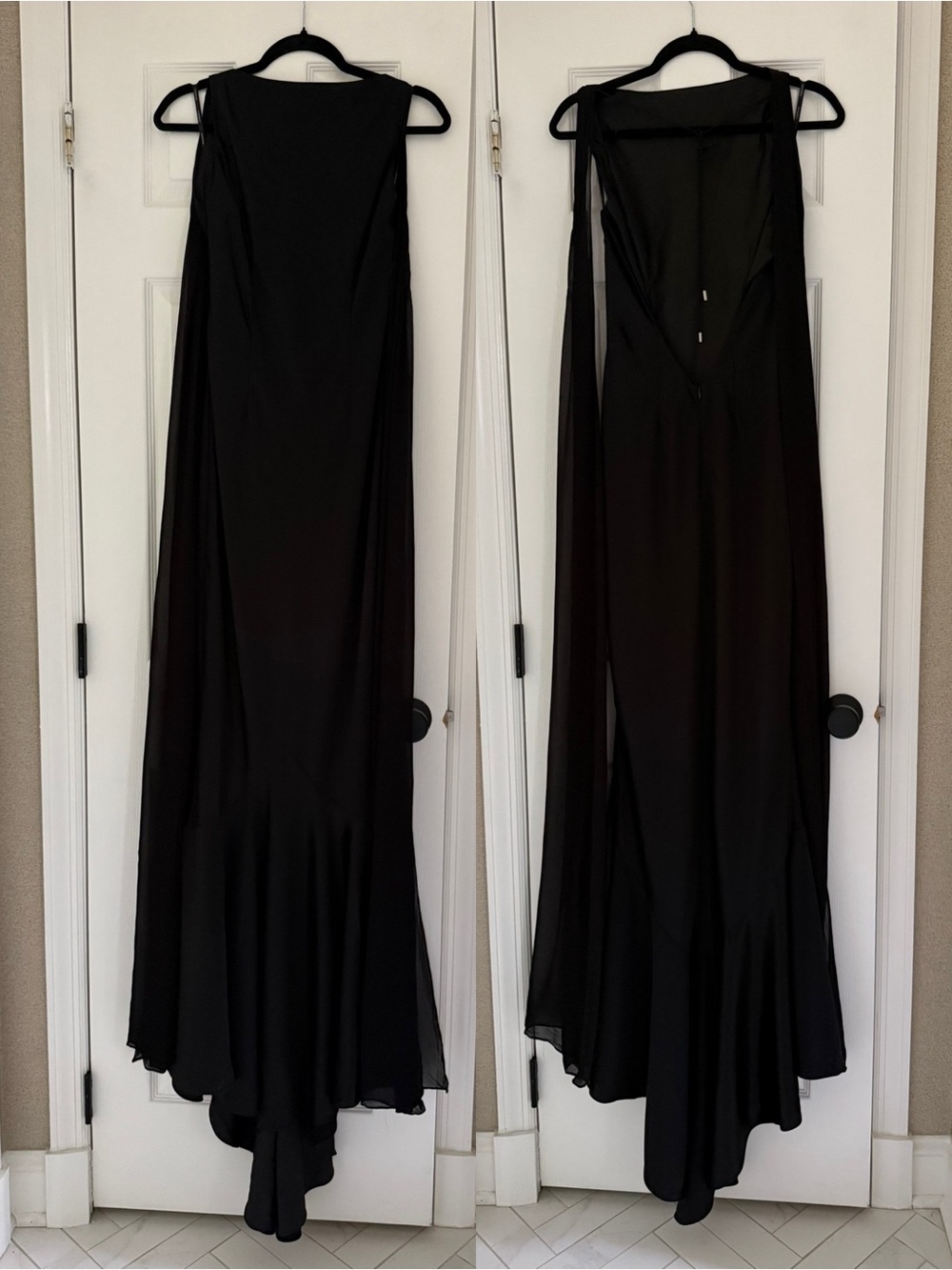 Retrofete Julia Boat Neck Open Back Cape Satin Maxi Dress Black NEW with tags - Picture 2 of 10